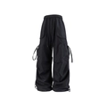 Pantaloni cargo neri da donna con gamba larga e dettaglio coulisse regolabile in vita - M / Nero