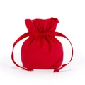 Detail of red velvet drawstring gift bag with elegant ribbon closure and round bottom - Diameter 10*13cm / Garnet Red