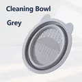 Foldable grey silicone makeup brush cleaning bowl with cat ear design and textures - Rabbit Ear Cleaning Bowl Grey