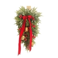 Weihnachts-Türhänger mit roter Samtschleife goldenen Glocken und Tannenzweigen auf Weiß - D003/55 Rote Frucht Grünes Blatt Glocke Voll Pvc Hängebaum