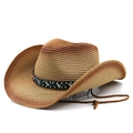 Detail of western straw hat with turquoise beads and adjustable chin strap - M (56-58cm) / Khaki Rust Red