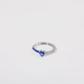 Anello a cuore aperto in argento con gemma blu, smalto blu e piccoli diamanti luccicanti - Aperto Regolabile / Dicembre - Blu Chiaro