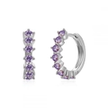 Exquisite silver hoop earrings featuring sparkling purple round zircon stones - Silver with Purple Pave Huggie