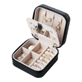 Portable black jewelry box with mirror and soft white lining for rings and necklaces - Black