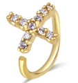 18K gold plated cross nose ring with micro-inset clear zircon stones for women - Style 3