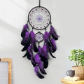 Handmade glowing dreamcatcher with purple and black feathers for bedroom wall decor - Purple Noctilucent Bead Feather