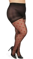 Plus size black sheer tights with delicate red heart pattern and high stretch - XXXL (Plus Size) / Black Sheer with Red Hearts