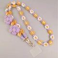 Handmade woven phone lanyard with purple smile flowers and gold metal hardware - Purple Orange White Woven Daisy