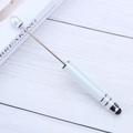 Dual-function beaded stylus pen with white pearl finish and black rubber touch tip - Pearl White