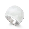 Minimalist ring featuring white faceted crystal glass with polished silver steel band - White (KR12229-K)