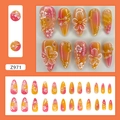 Pack de 24 uñas stiletto postizas con flores, degradado naranja y detalles de pedrería - Z971 Floral con Polvo de Oro (Estilo Pegamento)