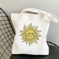 White canvas tote bag with sun and moon print and durable cotton shoulder straps - STD438-M (Bright Yellow Combined Sun Moon)