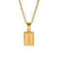 Close-up of golden rectangular pendant with vertical pavé zircon setting on gold chain - Letter I (TN3001-I)
