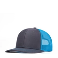 Outdoor trucker hat with dark grey front panel and bright blue breathable mesh back - Adjustable / Charcoal + Neon Blue Mesh