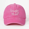 Pink washed cotton baseball cap with Beagle Mom embroidery and dog paw print - One Size / Rose Red