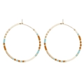 Bohemian large hoop earrings with white, blue, and gold beaded finish in variant style - Lake Blue Brown Mix (MI-E220075D)