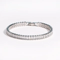 Silver tennis bracelet featuring rectangular clear zircons in a classic four-prong setting - Platinum Plated White Zirconia