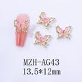 Gedetailleerde gouden 3D-nagelvlinder met roze laservleugels en strass-steentjes - Goud Gradiënt Roze Stijl (AG43)