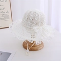 Cappello da sole bianco in pizzo per bambina con fiocco e laccetto regolabile - 52-56CM / Bianco