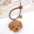 Dettaglio portachiavi a forma di cane di peluche marrone con cordino a spirale - Con Ciondolo a Cuore / Marrone