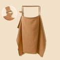 Detail showing brown cotton nursing cover with adjustable metal neck strap buckle - Camel with Metal Buckle