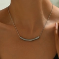 Minimalist matte silver snake chain necklace featuring a long irregular curved metal pendant - Matte Silver Style (XL5488-2)