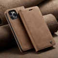 Brown premium leather flip case with fine stitching and metal logo for iPhone Pro models - iPhoneXs Max / Brown