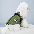 Detail showing army green padded dog vest with back zipper and built-in harness D-rings - 4XL / Tops / Army Green