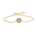 Bracciale occhio di Allah in argento sterling 925 placcato oro 18k e cristalli blu - Argento 925 / Braccialetto Placcato Oro