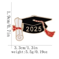 Black 2025 graduation cap and scroll enamel pin badge with red tassel detail - 2025 Hat & Scroll Red Tassel Style