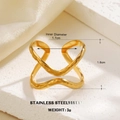 18K gold plated stainless steel ring with a crossover design and hammered texture - Cross Overlapping Hammered Style (1008)