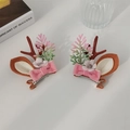 Brown reindeer antler hair clips with pink bows and festive floral snowflake accents - Antler Pink Bow Hair Clip