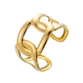 Detail van de gouden brede armband met kettingtextuur en glanzende metalen afwerking - Industriële Kettingstijl