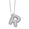 Silver letter R pendant necklace with cubic zirconia stones and slender chain - Letter R / Silver
