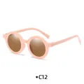 Pink matte round frame sunglasses with brown lenses for children ages 1 to 8 years - Frosted Rice Pink Tea Lens