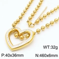 Collar de cadena de cuentas doradas con colgante de corazón hueco y gemas claras - Collar de Strass Dorado (KN234422-Z)