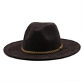 Detail of dark brown suede cowboy hat with braided decorative band and wide flat brim - M(56-58cm) / Coffee (JXF-441246)