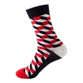 3D geometric pattern crew socks in red black and white modern knit cotton blend style - No. 180 Red Black Geometric