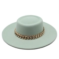 Elegant light green flat top wool hat featuring a stylish gold chain decoration - M (56-58cm) / Mint Green