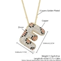 Leopard pattern letter E necklace with gold plating and cubic zirconia inlay - Letter E