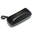 Black lychee texture PU leather zipper glasses case with gold brand logo and handle - Glasses Case (No Logo)