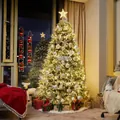 Sapin de Noël blanc enneigé avec ornements dorés et éclairage LED chaleureux pour salon - Kit Sapin de Luxe 1,5m (avec Lumière/Boules/Étoile/Lutin/Boîtes Cadeaux)