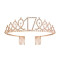 Corona 17° compleanno in oro rosa con strass e pettini per capelli per ragazze - 17 anni