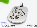Dog tag pendant in stainless steel with cute cartoon dog engraving, style KP81718-Z - Small Dog (KP81718-Z)