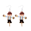 Detailed view of handmade scarecrow acrylic earrings with colorful festive outfit details - Acrylic Scarecrow