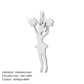 Cheerleader silhouette pendant in antique silver finish stainless steel 24x11MM - Cheerleader Silhouette Style (HZNP006)