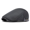 Dark grey breathable mesh flat cap with adjustable side buckle and solid color design - Dark Gray