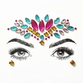 Face gem stickers set with pink, blue and gold acrylic rhinestones in a crown design - BL198/Multi-color Square Marquise Style