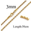 3mm golden stainless steel rope chain 50cm long with secure lobster clasp for men and women - 3mm/50cm / Gold