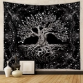 Detail of Tree of Life tapestry with white celestial patterns on a black fabric background - Gt1201-1
